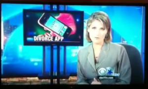 Newscaster talking about a divorce app.